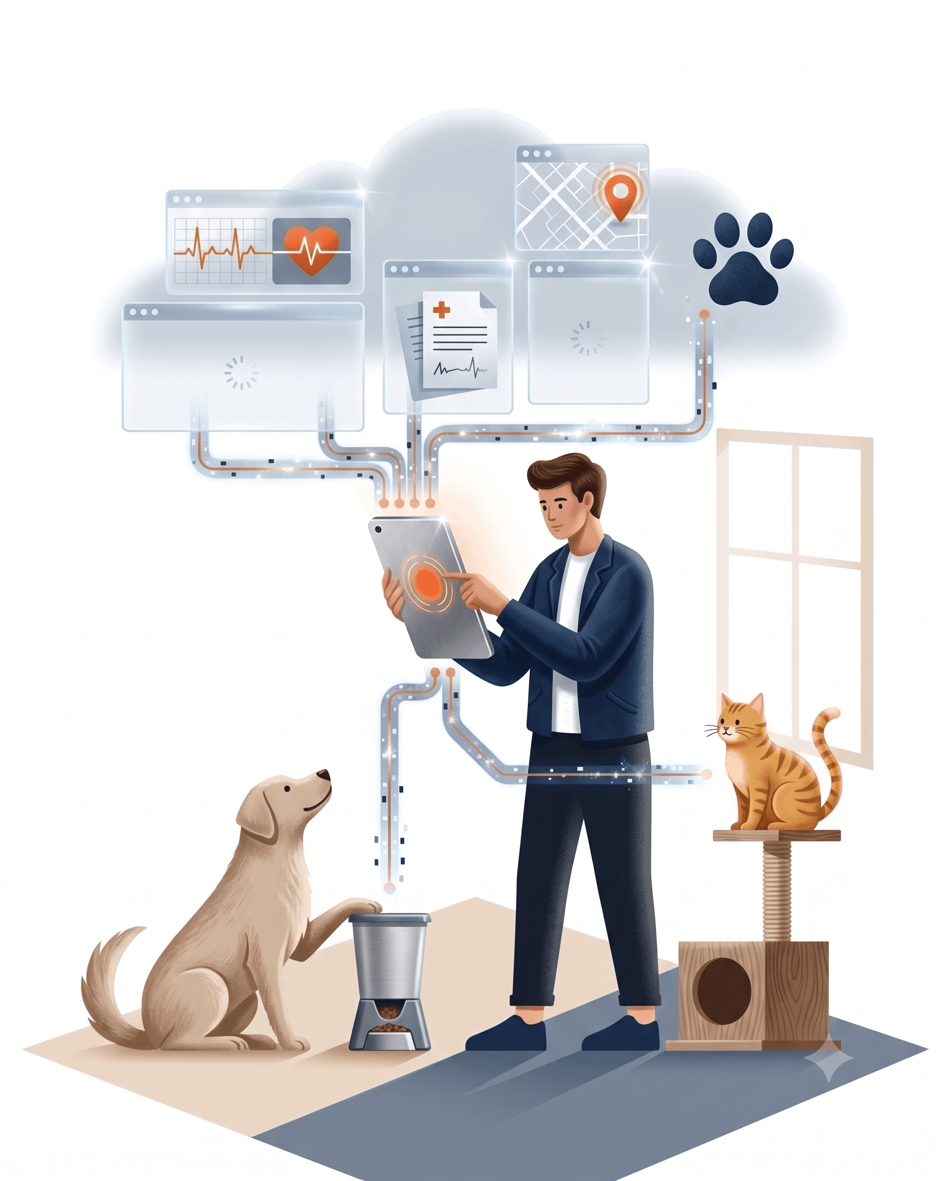 Connected pet lifestyle platform illustration